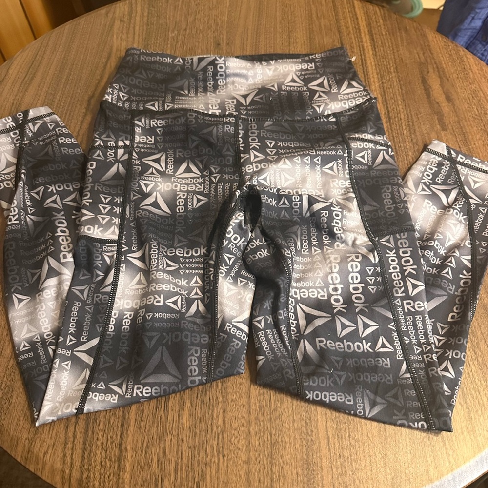 Reebok Women's Black and Gray Logo Leggings